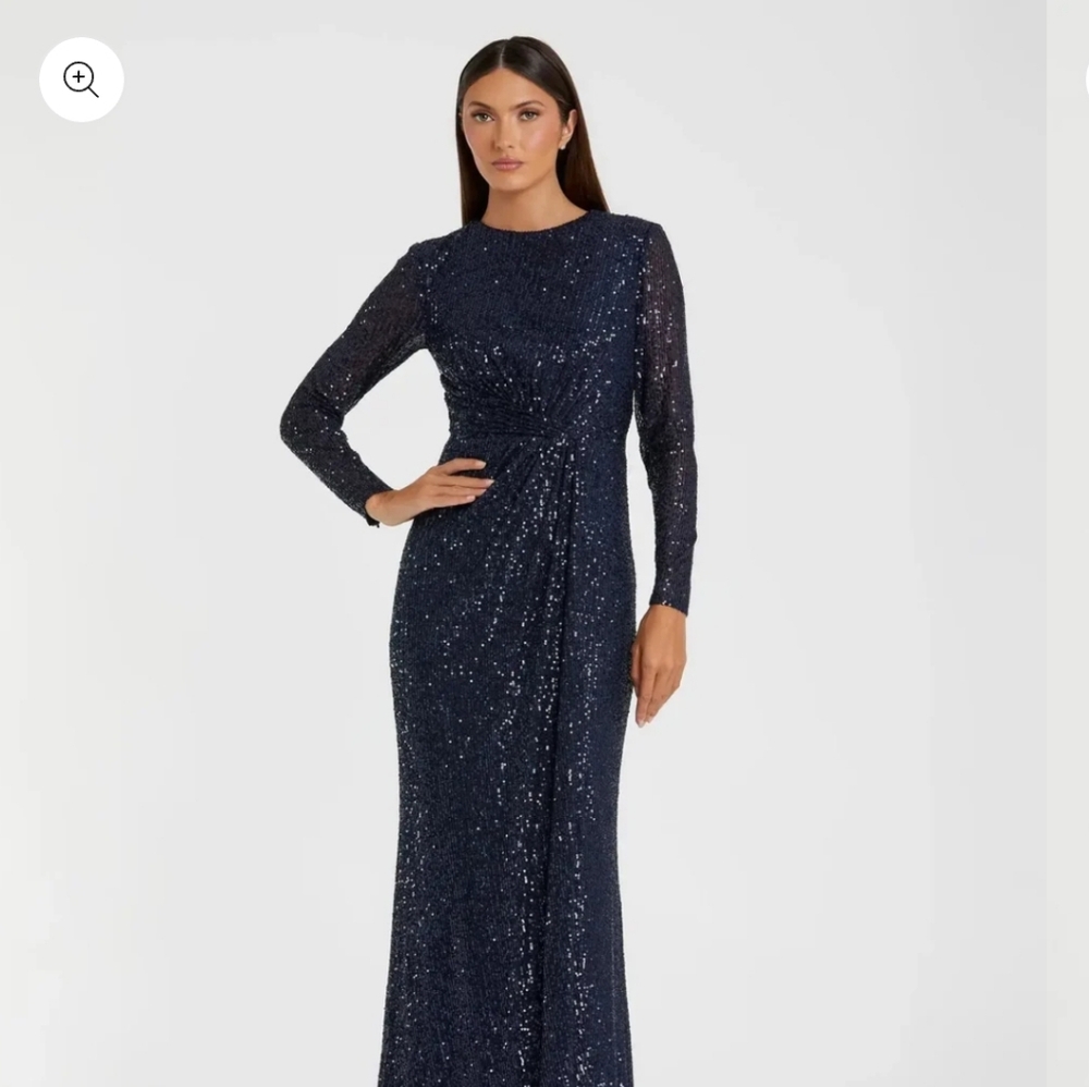 Mac Duggal Navy Long Sleeve Sequin Dress